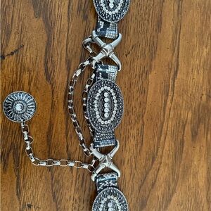 Silver snake skin belt with chains and Rhinestones S/M 32”.
